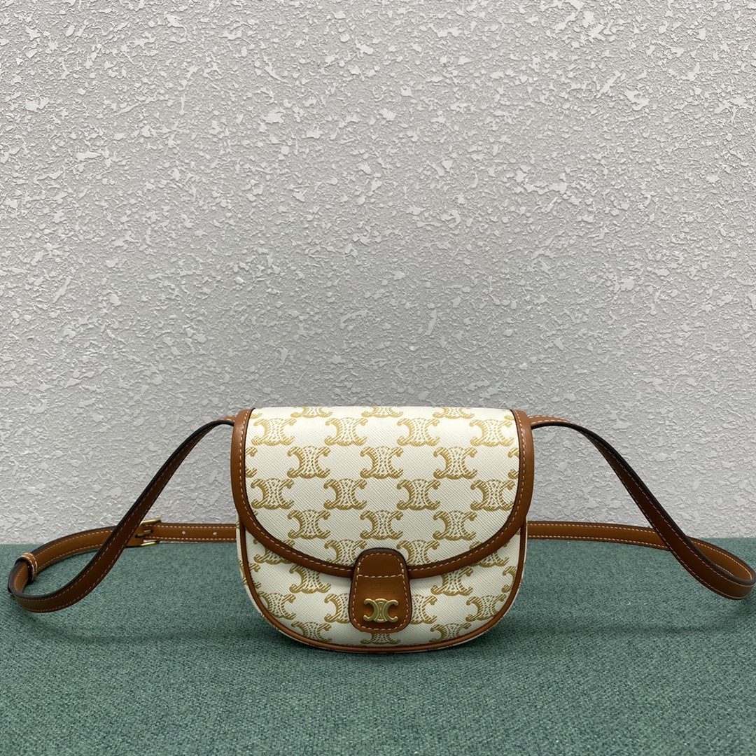 Celine Mini Besace Clea Shoulder Bag In Triomphe Canvas And Calfskin White 196702